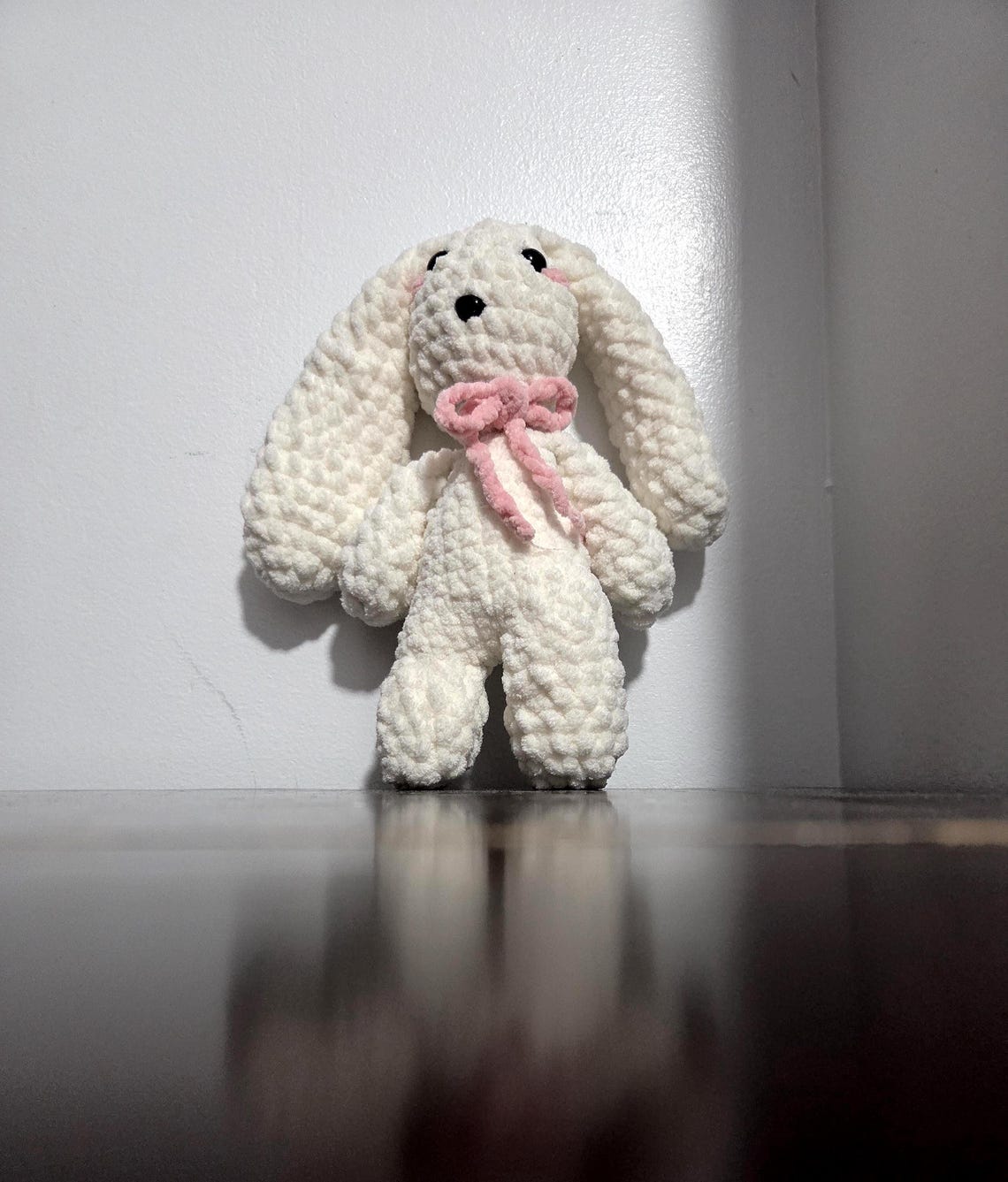 Crochet Bunny Cute White Trendy Pink Baby Toy Soft Snuggly Rabbit Bow ...