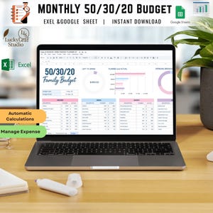 50/30/20 Monthly Budget Spreadsheet |  Google Sheets Budget Template |  Excel Paycheck Budget Template | Finance Tracker | Digital Planner