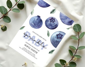 Blueberry Baby Sprinkle Invitation: Watercolor Canva Template