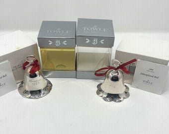 Towle Silver Plate Bell Pierced 1993 1994 Lot Christmas Ornament With Box