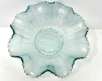 Corazones y flores de Northwood con borde de volante de cristal de carnaval azul iridiscente claro