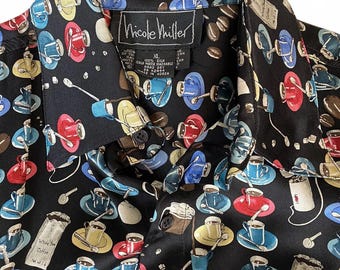 Coffee House Mugs XL/2XL 90's Nicole Miller 100% silk shirt Aloha Hawaiian