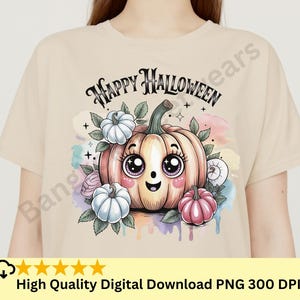 Kawaii Kürbis PNG: Aquarell Halloween Clipart (Digitaler Download, 300 DPI)