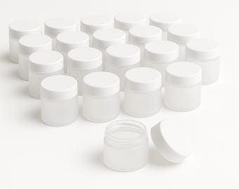 Frascos pequeños de plástico con tapa blanca: contenedores de viaje, almacenamiento de muestras - Paquete a granel