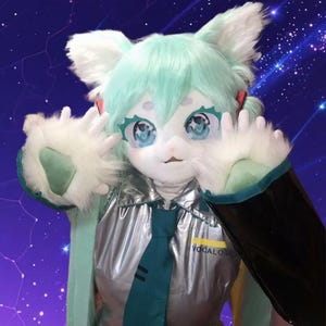 Miku Cosplay Mask Custom FurSuit Mask, Kemono Kigurumi FurSuit Mask, Fur Head, FurSuit Commission