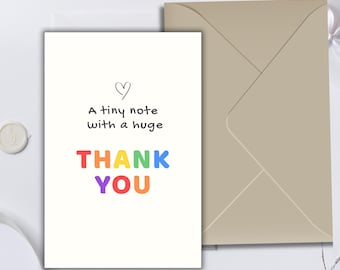 Minimalistische bedankkaart | Regenboogtekst, hart (digitale download)