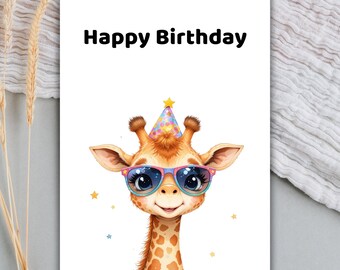 afdrukbare verjaardagskaart| Verjaardagsgroet giraf | Afdrukbare kaart met safaridieren | Kinderfeestkaart | Direct downloaden