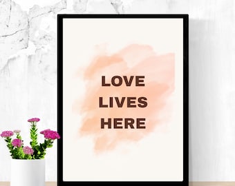 Love Lives Here-print | Romantische muurkunst | Cadeau voor stel (digitale download)