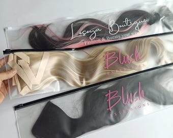 Custom Logo Hair Extension Packaging Bag | Clear / frosted PVC Wig Storage Pouch with Resealable Closure | Branding for Hair Business