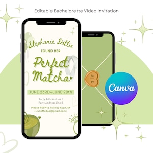 Matcha Bachelorette Party Video Invitation: Editable Canva Template (Digital Download