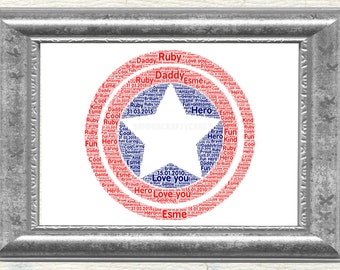 CAPTAIN AMERICA WORD ART CHRISTMAS DAY GIFT POSTER PRINT AVENGERS P/&P