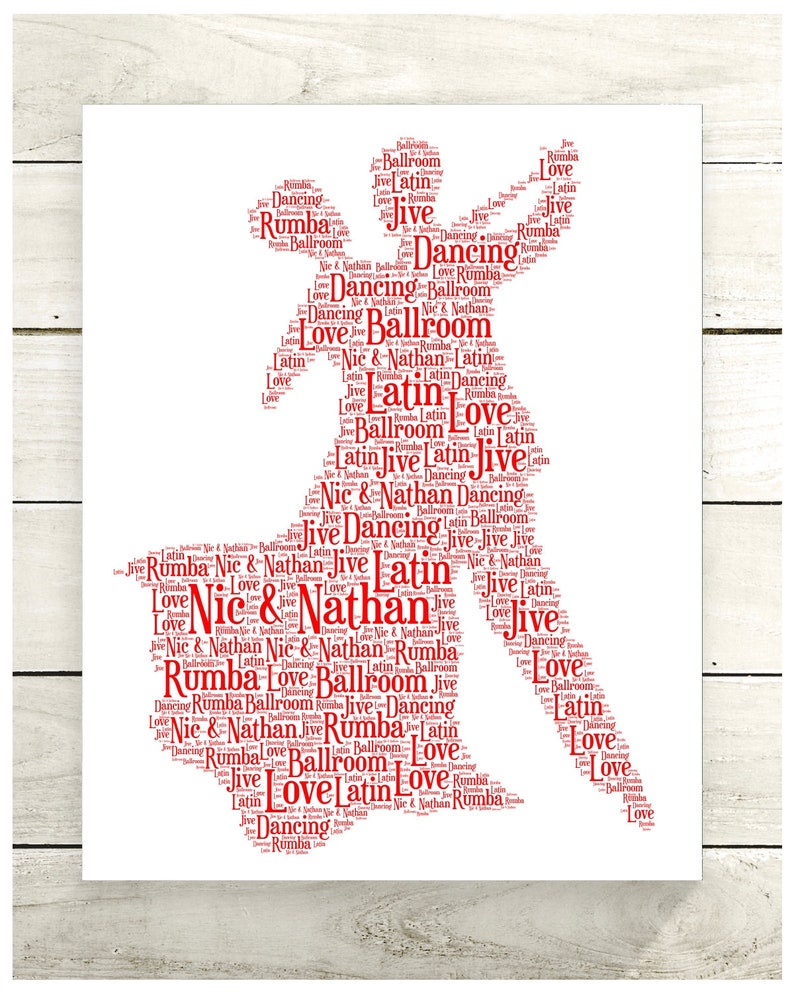 Ballroom Dance Couple Personalised Gift, Word Art Print Unique Gift, Present, Latin Dancing, Couple dancing, 8x10 Inch Print