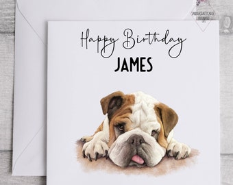 Personalised British Bulldog Greeting Card, Birthday greeting card bulldog, custom birthday, personalised dad card, fathers day