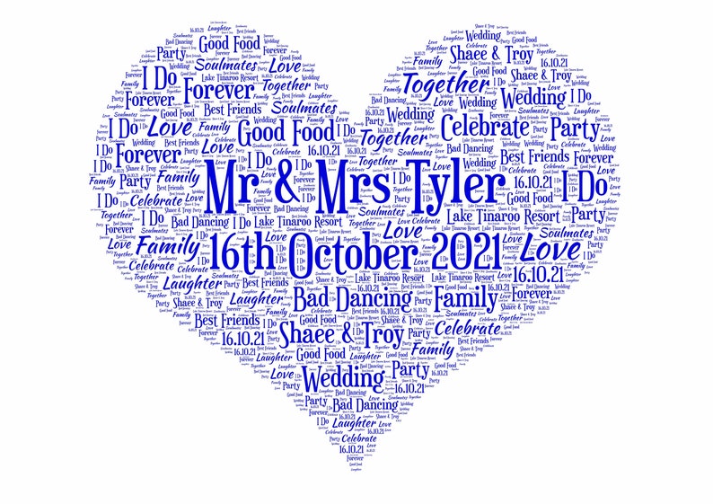 Wedding Day Print, Personalised Word Art, Gift for couple, Marriage Present, Wedding Anniversary, Custom Anniversary image 4