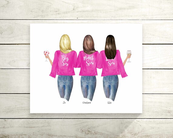 Custom Sister Print Personalised Sister Gift Big Sis Middle Sis