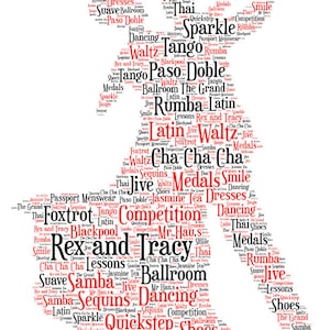 Ballroom Dance Couple Personalised Gift, Word Art Print Unique Gift, Present, Latin Dancing, Couple dancing, A4 Print