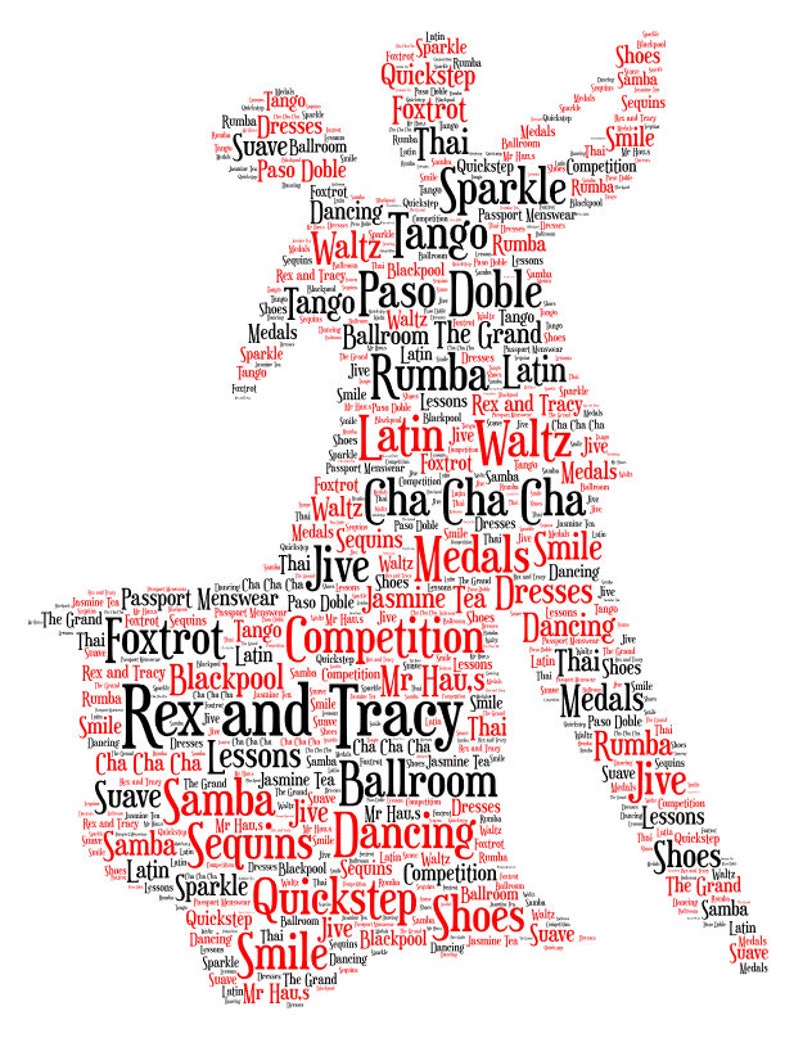 Ballroom Dance Couple Personalised Gift, Word Art Print Unique Gift, Present, Latin Dancing, Couple dancing, A4 Print