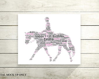Horse and Rider, Printable File, Birthday Gift, Gift for her, Personalised Horse, Horse Love, Equestrian Print