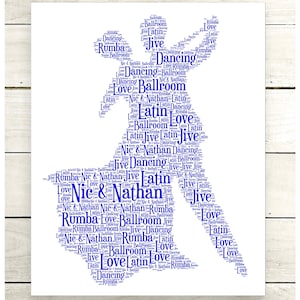 Ballroom Dance Couple Personalised Gift, Word Art Print Unique Gift, Present, Latin Dancing, Couple dancing, A5 Print