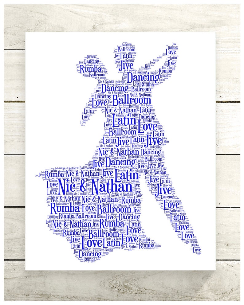 Ballroom Dance Couple Personalised Gift, Word Art Print Unique Gift, Present, Latin Dancing, Couple dancing, A5 Print