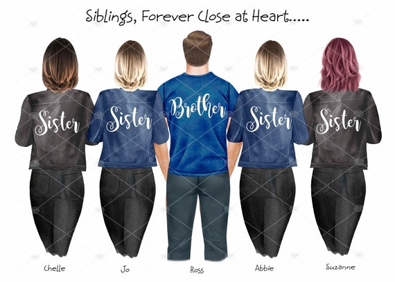 Brothers and Sisters 4枚組 Personalized Sisters and Brother Print: Custom Family Portrait - Etsy