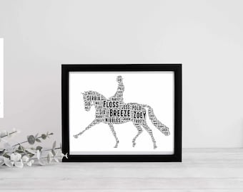 Dressage Rider Personalised Gift, Horse Rider Birthday Card, Custom Horse Print, Extended trot