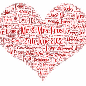 Wedding Day Print, Personalised Word Art, Gift for couple, Marriage Present, Wedding Anniversary, Custom Anniversary image 9