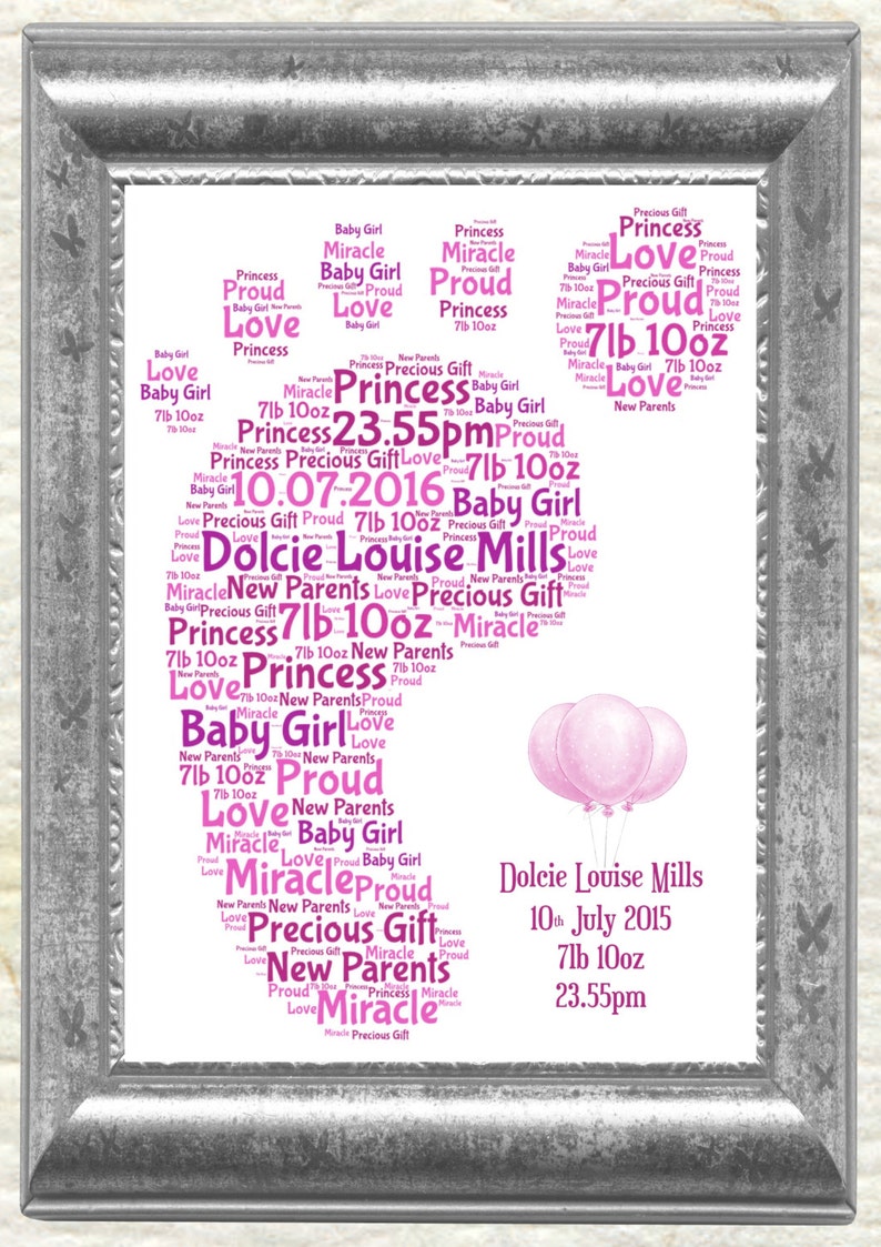 Personalised New Baby Christening Foot Print Wall Art Gift Baby Shower Baptism