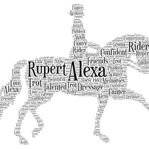Personalised Word Art, Dressage Horse, Horse Rider Gift, Word Play Art, Digital Download