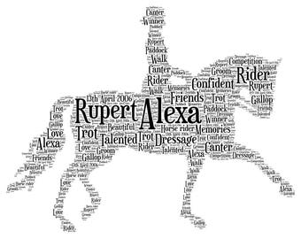 Personalised Word Art, Dressage Horse, Horse Rider Gift, Word Play Art, Digital Download