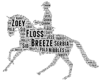 Horse and Rider, Printable File, Birthday Gift, Gift for her, Personalised Horse, Horse Love, Equestrian Print, Dressage Word Art,