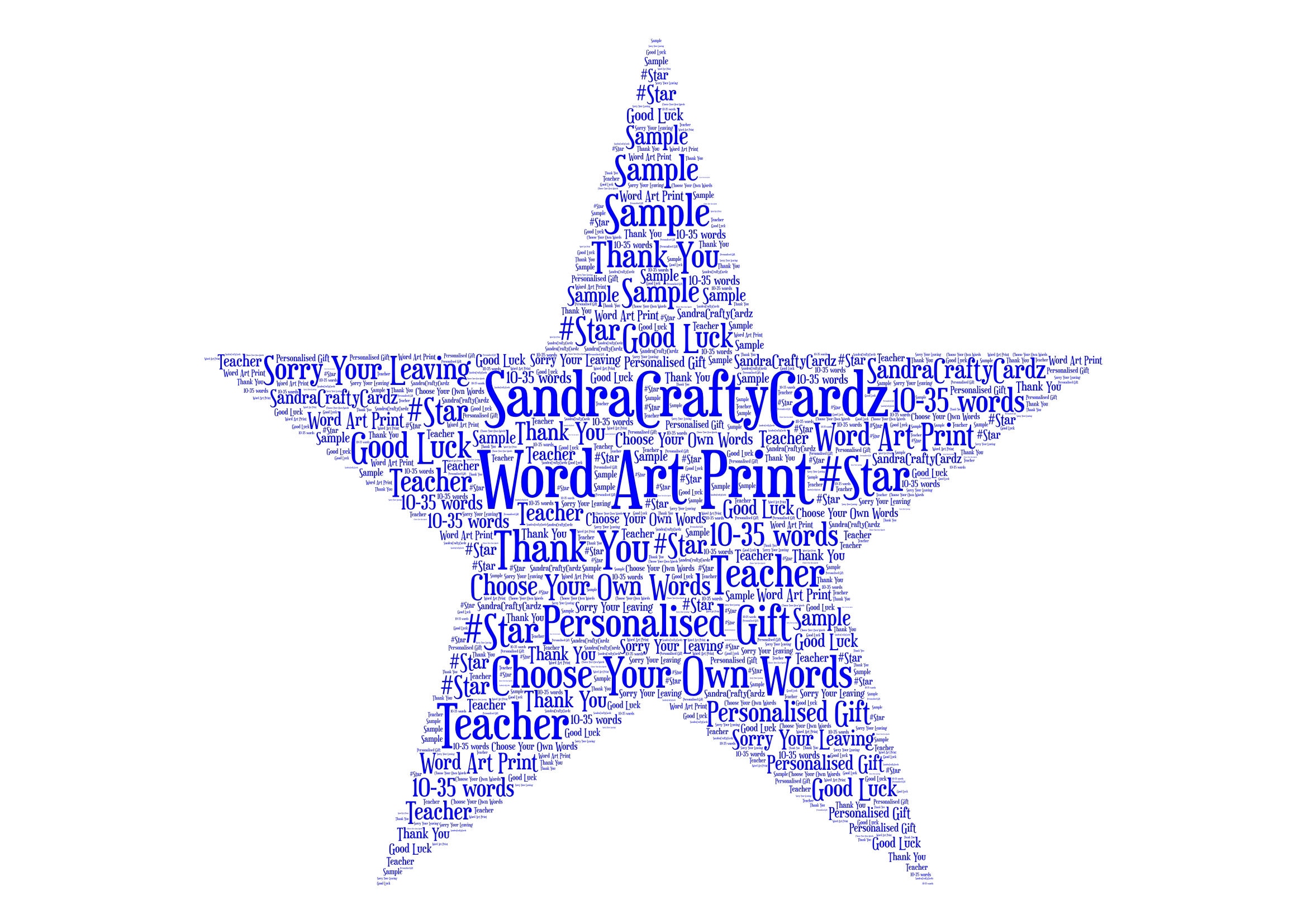 Star Shape Personalised Gift Word Art Print Thank You Gift - Etsy UK