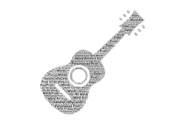 1 Personalised GUITAR Word Art A4 Print or A5 Greetings Card