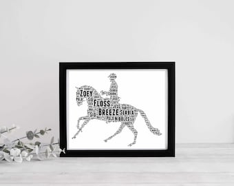 Dressage Rider Personalised Gift, Horse Rider Birthday Card, Custom Horse Print,