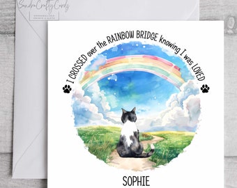 Personalised Pet Loss Card, Custom Sympathy Card, Rainbow Bridge, Owner and Pet, Cat Memorial, Dog Memorial