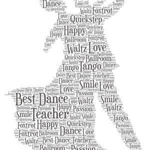 Ballroom Dance Couple Personalised Gift, Word Art Print Unique Gift, Present, Latin Dancing, Couple dancing, A5 Greeting Card