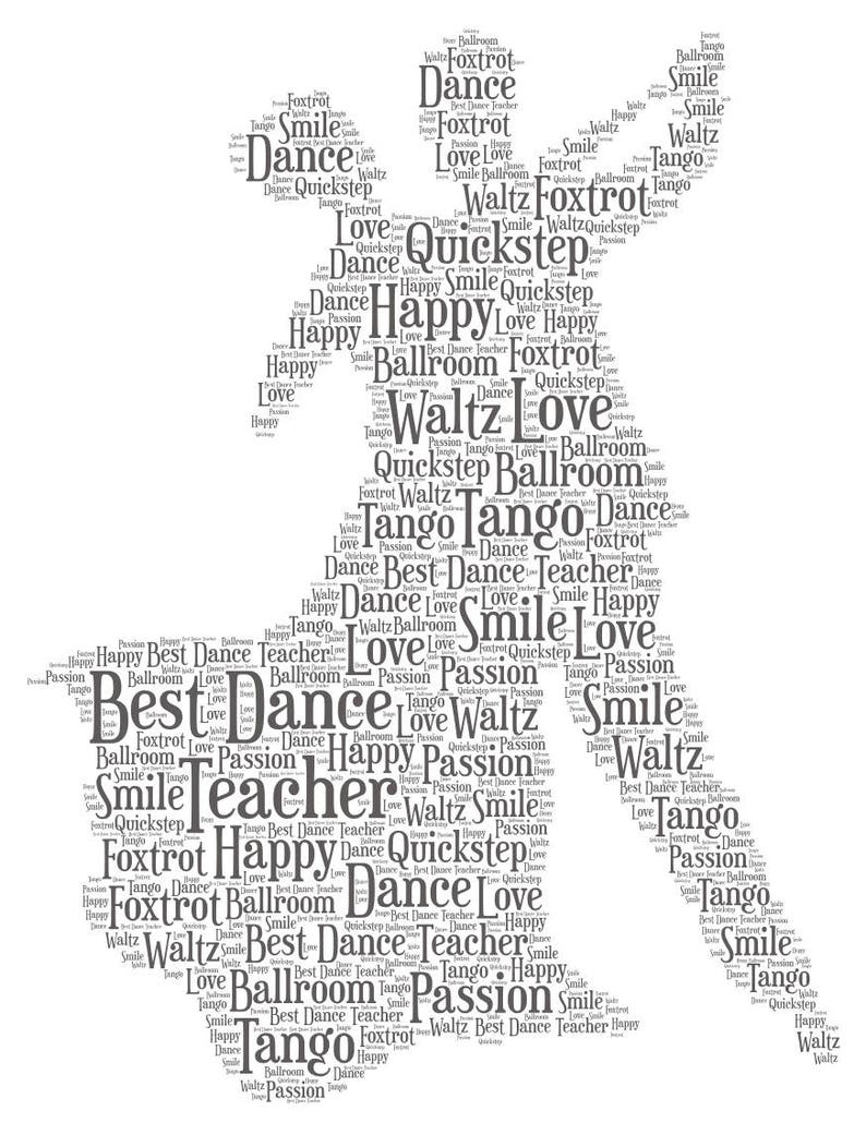 Ballroom Dance Couple Personalised Gift, Word Art Print Unique Gift, Present, Latin Dancing, Couple dancing, A5 Greeting Card
