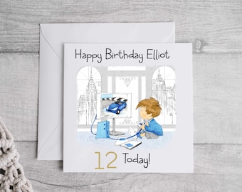 Gaming Personalised Birthday, Boy Gamer, Custom Any Age Birthday Card, Gaming All ages