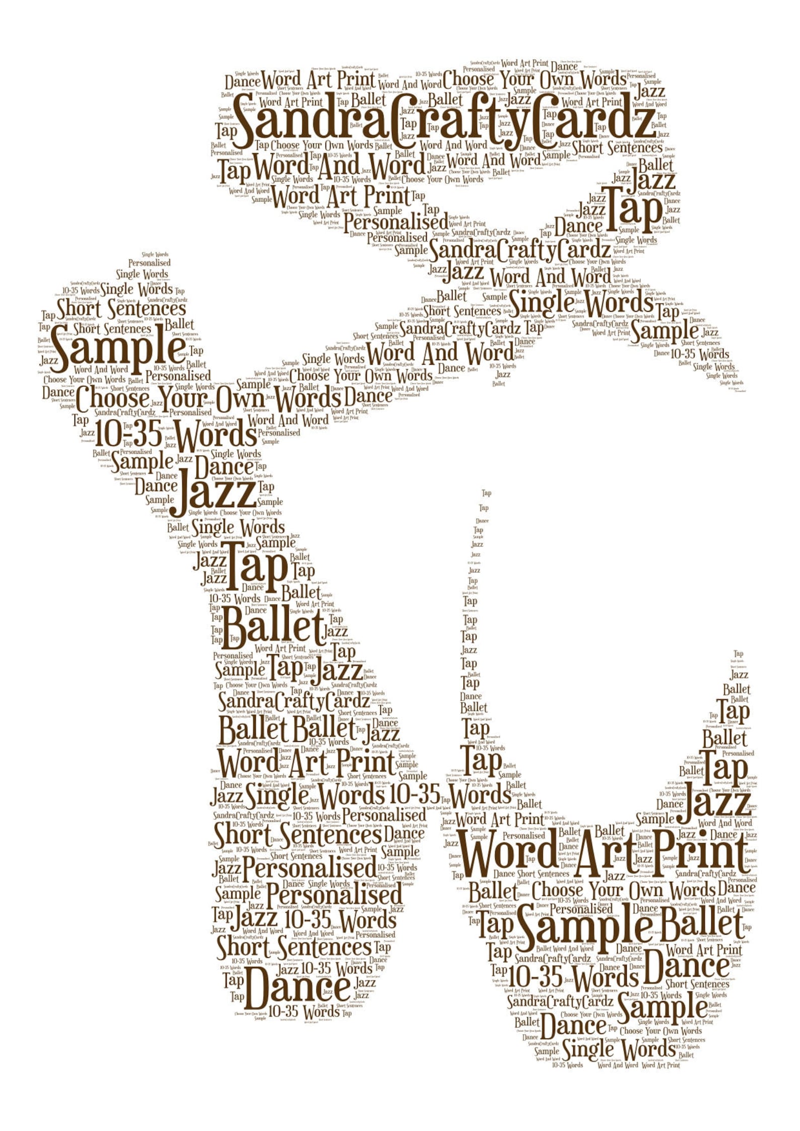 ballet shoes personalised word art print, birthday gift, ballet exam, christmas