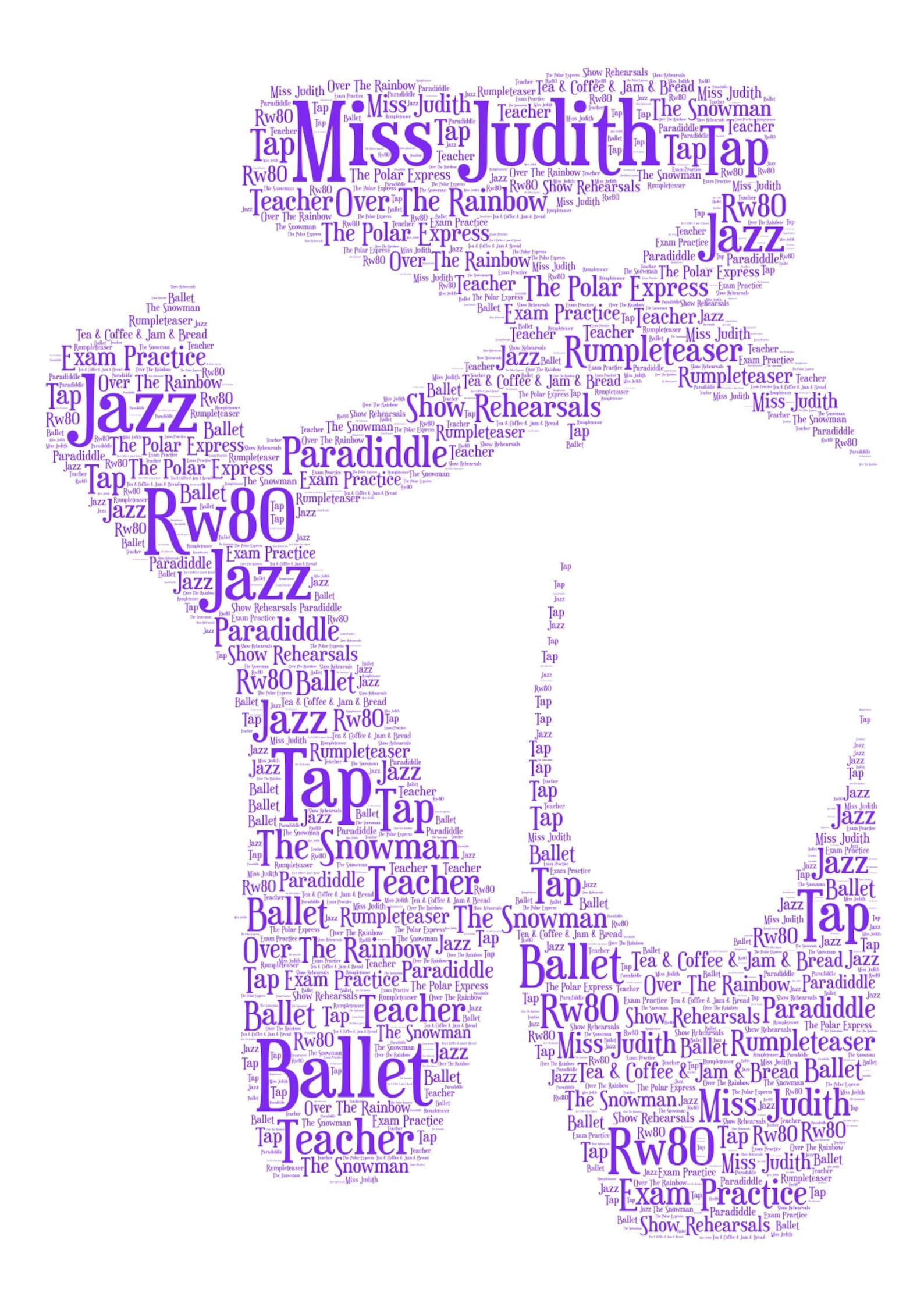 ballet shoes personalised word art print, birthday gift, ballet exam, christmas