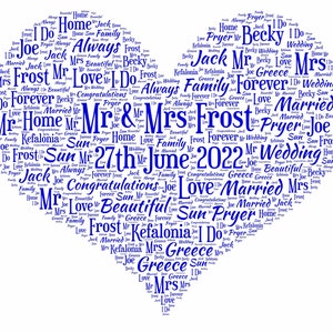 Wedding Day Print, Personalised Word Art, Gift for couple, Marriage Present, Wedding Anniversary, Custom Anniversary image 6