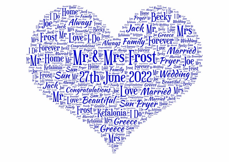 Wedding Day Print, Personalised Word Art, Gift for couple, Marriage Present, Wedding Anniversary, Custom Anniversary image 6