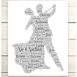 Ballroom Dance Couple Personalised Gift, Word Art Print Unique Gift, Present, Latin Dancing, Couple dancing, image 7