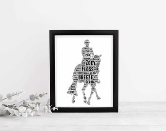 Horse Personalised Word Art Print, Horse Gift, Birthday Present, Gift, Gift for Her, Dressage Word Art, extended trot diagonal