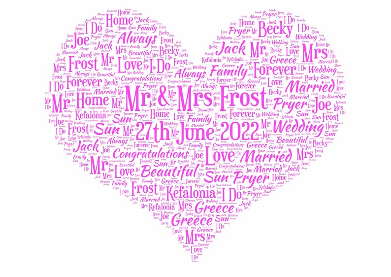 Wedding Day Print, Personalised Word Art, Gift for couple, Marriage Present, Wedding Anniversary, Custom Anniversary image 8