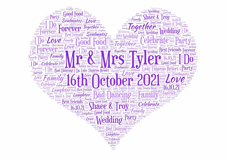 Wedding Day Print, Personalised Word Art, Gift for couple, Marriage Present, Wedding Anniversary, Custom Anniversary image 10