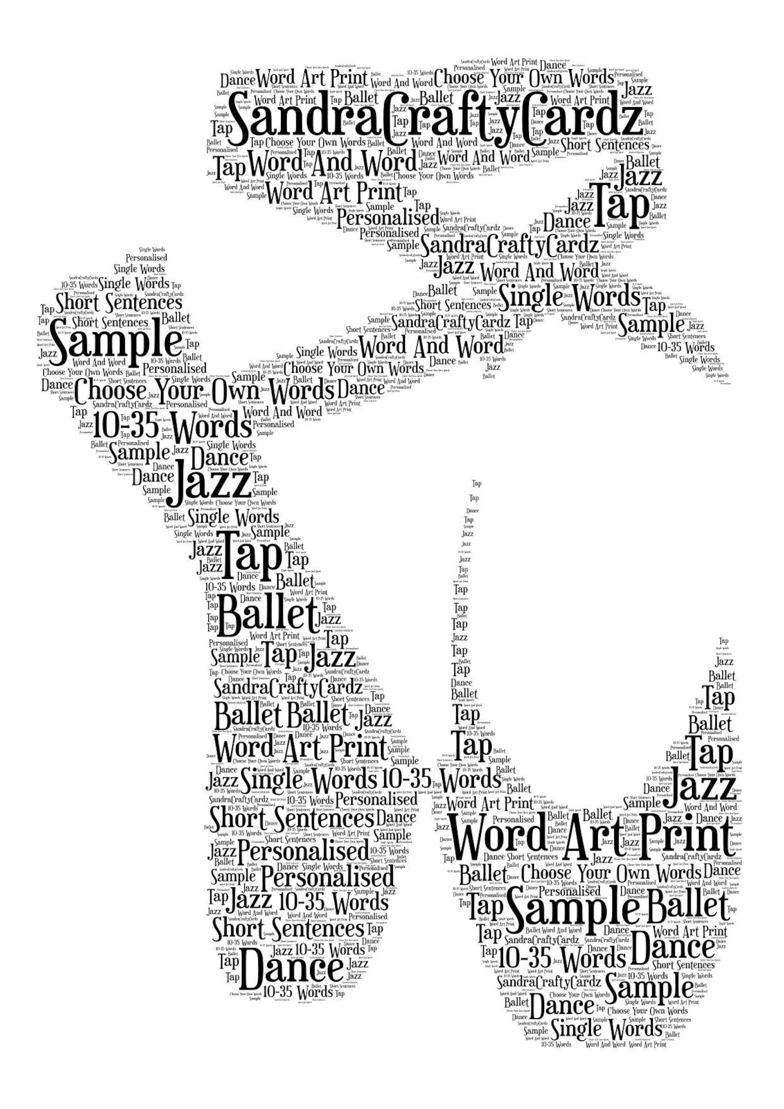 ballet shoes personalised word art print, birthday gift, ballet exam, christmas