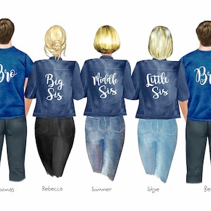 Personalized Sisters and Brothers Print: Custom Family Portrait (Digital File)
