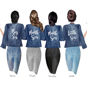 Regalo personalizzato per sorelle, migliori amiche, regalo per lei, stampa 4 sorelle, stampa famiglia, regalo personalizzato, file stampabile, download diretto