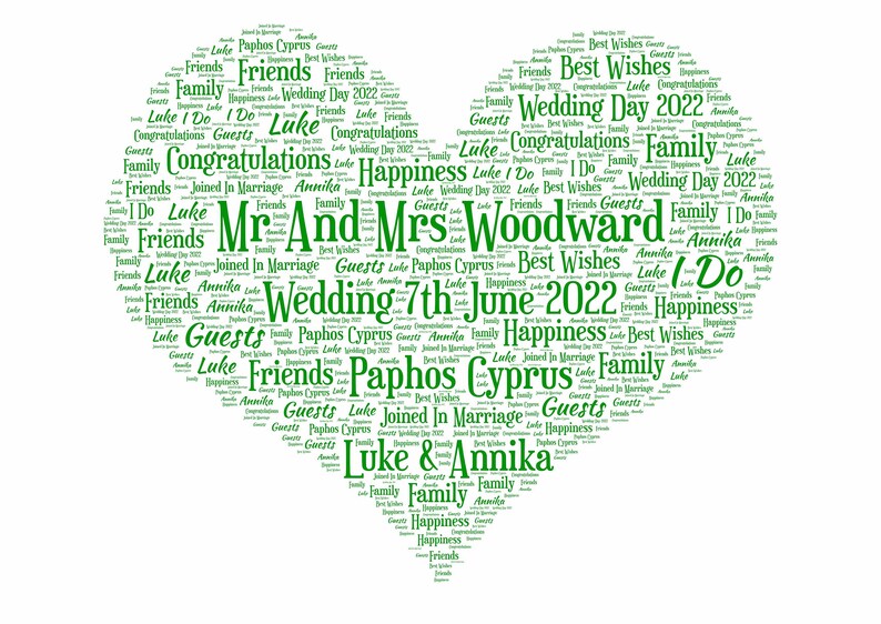 Wedding Day Print, Personalised Word Art, Gift for couple, Marriage Present, Wedding Anniversary, Custom Anniversary image 5